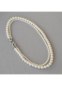 Korean Style Fashionable Light Luxury Full Diamond Zircon 8-word Buckle Detachable Double-layer Highlight Imitation Shijia Pearl Necklace Sweater Chain