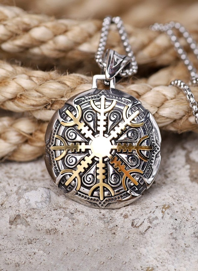 HAQUIL Viking Helm of Awe Necklace - Stainless Steel, Aegishjalmr Medallion Pendant - Box Chain - Image 4