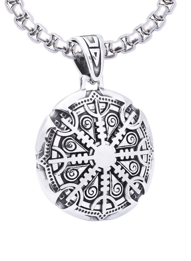HAQUIL Viking Helm of Awe Necklace - Stainless Steel, Aegishjalmr Medallion Pendant - Box Chain - Image 2