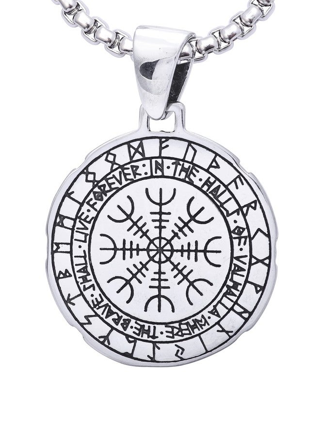 HAQUIL Viking Helm of Awe Necklace - Stainless Steel, Aegishjalmr Medallion Pendant - Box Chain - Image 3