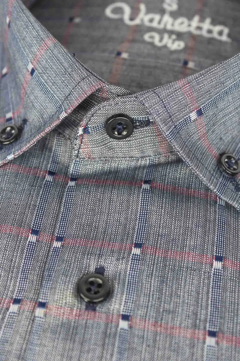 Varetta Men's Smoked Color Short Sleeve Classic Cut Collar Buttoned One Pocket Shirt