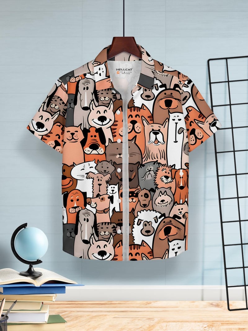 HELLCAT Brown Trendy Regular Fit Printed Causal Shirt for Boys/Brown/3-4 Years - Image 2