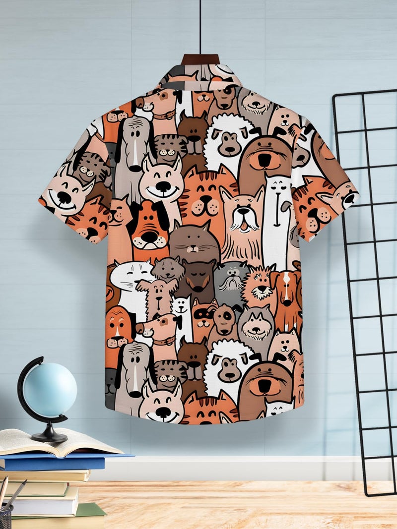 HELLCAT Brown Trendy Regular Fit Printed Causal Shirt for Boys/Brown/3-4 Years - Image 3