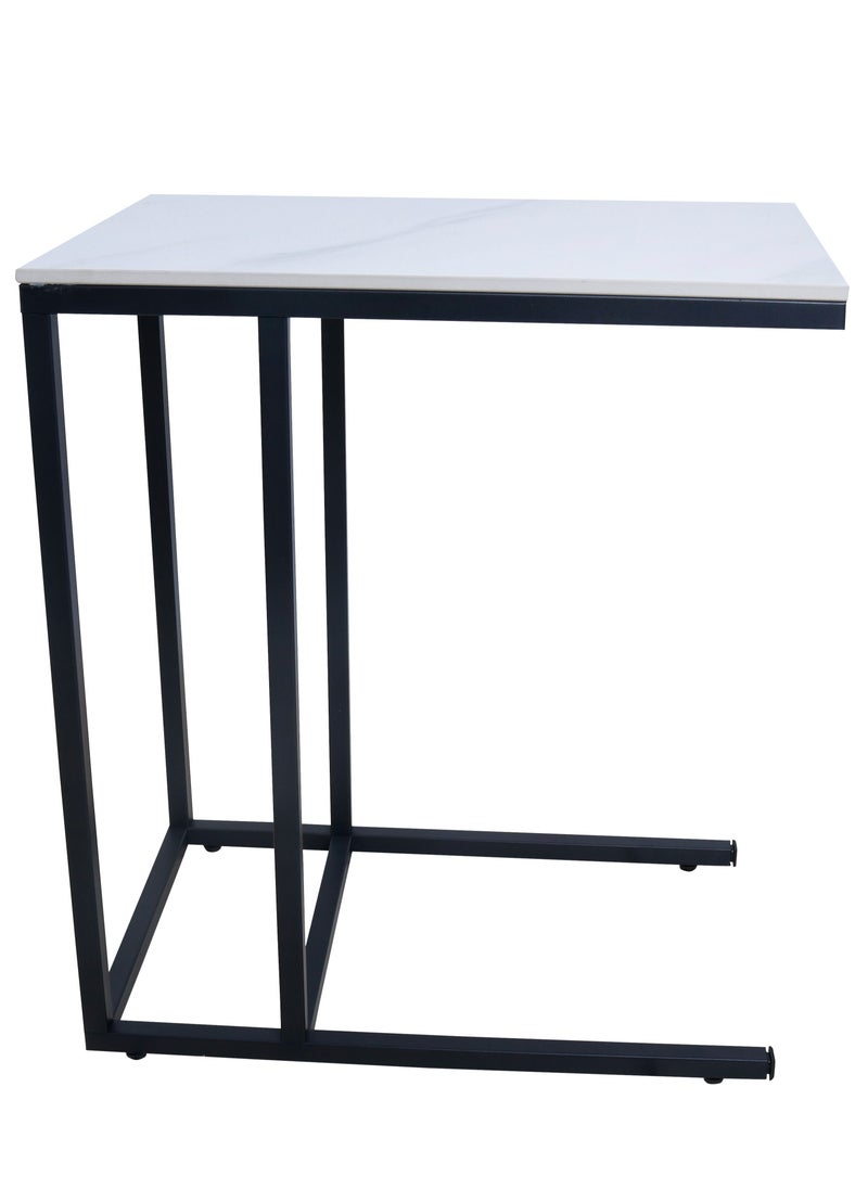 PanaX Panax Side Table, C Shaped End Table for Couch, Sofa and Bed, Large Desktop C Table for Living Room, Bedroom (Marble White)  - Image 1