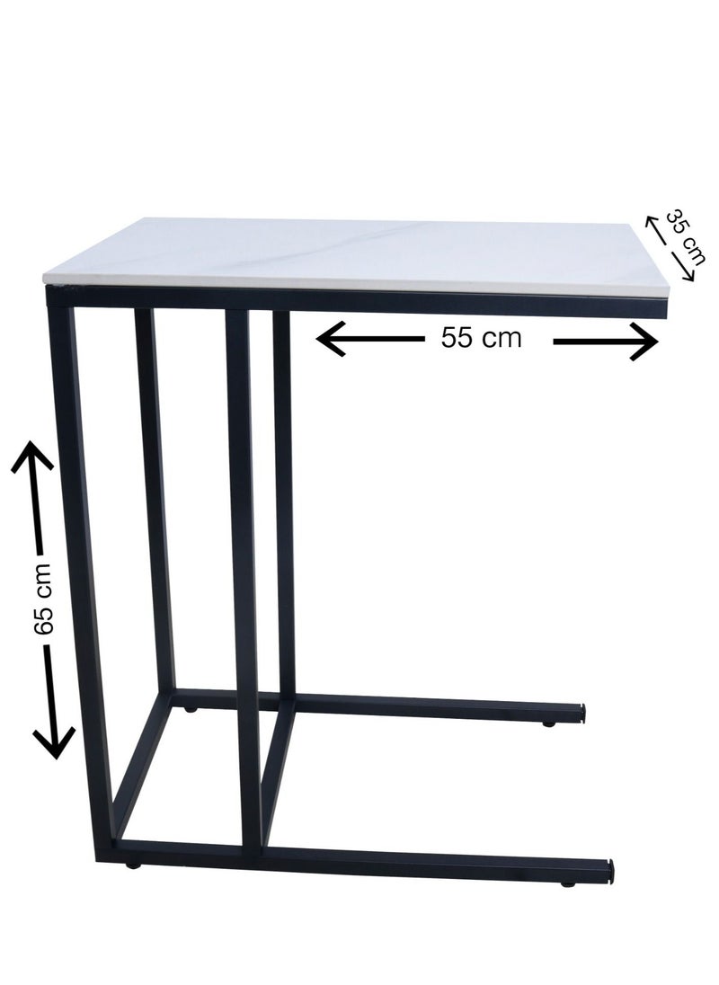 PanaX Panax Side Table, C Shaped End Table for Couch, Sofa and Bed, Large Desktop C Table for Living Room, Bedroom (Marble White)  - Image 4