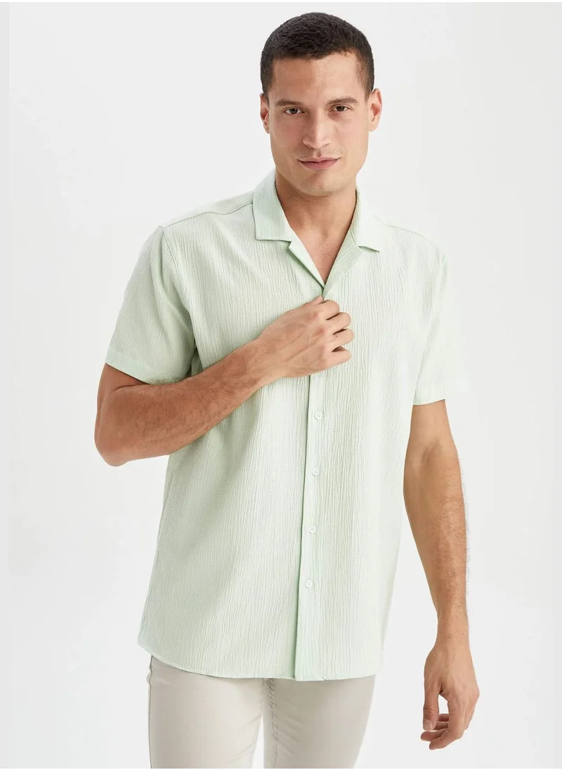 DeFacto Man Modern Fit Resort Neck Woven Top Short Sleeve Shirt