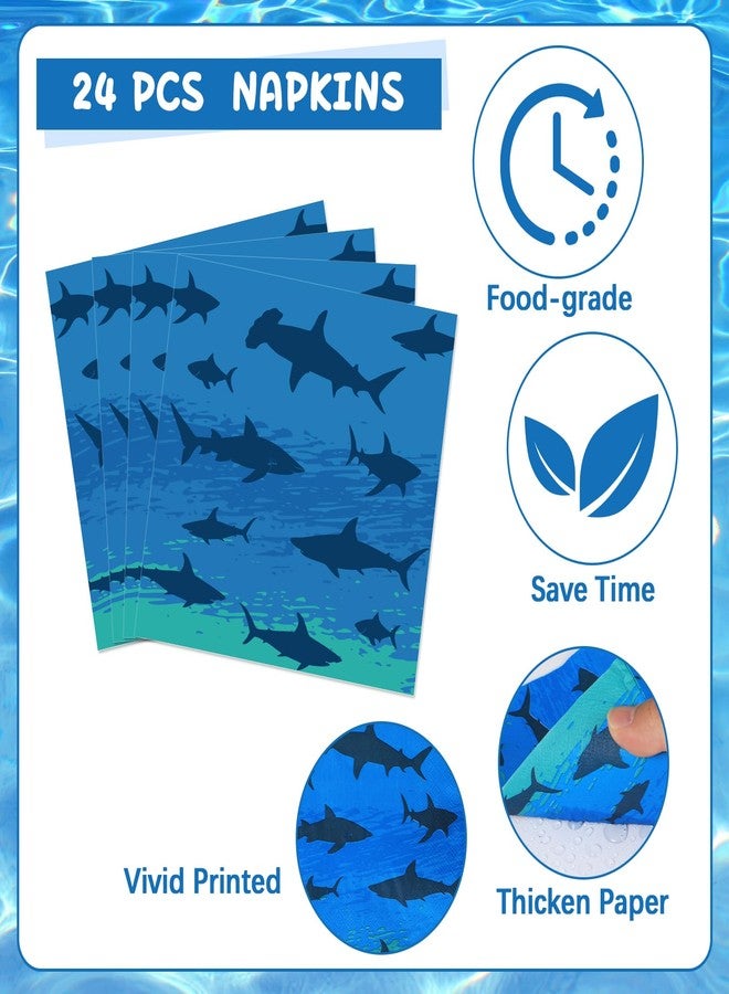 Oitnlaughter 96PCS Shark Birthday Paper Plates Napkins Forks Set for Ocean Shark Themed Party Disposable Decor Under the Sea Party Tableware Sets for Baby Shower Ocean Animal Theme Party Decorations - Image 4