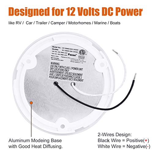Facon 2-Pack Ultra Slim 4.5'' 12V RV Puck Lights w/Switch, SY-SM45 3400K Warm White LED Interior Lights for RVs, Camper Van, Boats, 12V Dome Light Fixture – cETL Certified - Image 5