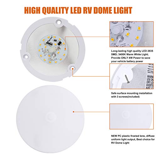 Facon 2-Pack Ultra Slim 4.5'' 12V RV Puck Lights w/Switch, SY-SM45 3400K Warm White LED Interior Lights for RVs, Camper Van, Boats, 12V Dome Light Fixture – cETL Certified - Image 4