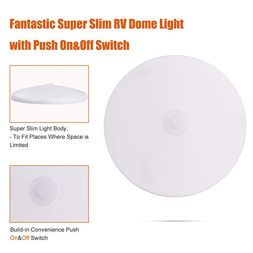 Facon 2-Pack Ultra Slim 4.5'' 12V RV Puck Lights w/Switch, SY-SM45 3400K Warm White LED Interior Lights for RVs, Camper Van, Boats, 12V Dome Light Fixture – cETL Certified - Image 3