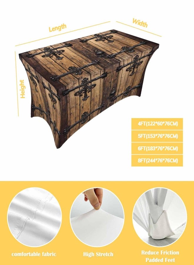 Chees D Zone Farm Retro Wood Door Spandex Table Cover, Fitted for 4ft Rectangle, Washable Elastic Stretch Patio Tablecloth, Vintage Barn Brown Board Table Cloth for Cocktail Wedding Party Banquet - Image 5
