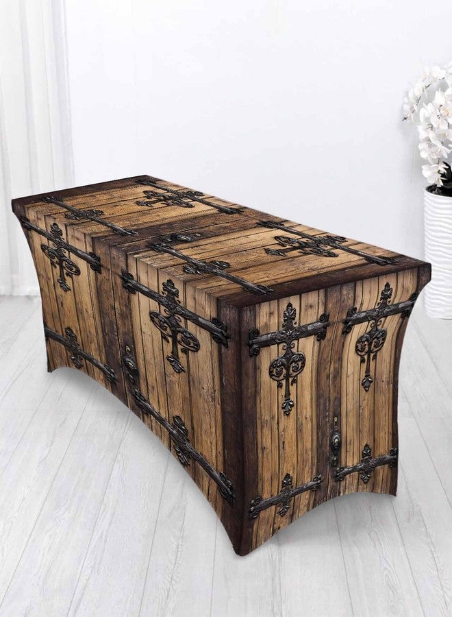 Chees D Zone Farm Retro Wood Door Spandex Table Cover, Fitted for 4ft Rectangle, Washable Elastic Stretch Patio Tablecloth, Vintage Barn Brown Board Table Cloth for Cocktail Wedding Party Banquet - Image 4