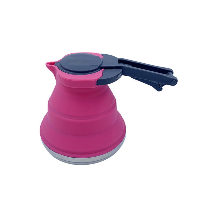 Foldable Silicone Kettle: Rose Food-Grade Silicone Body Stainless Steel Base - Wide Mouth Easy Cleaning Secure Lid Buckle Portable Camping Kettle for Outdoor Travel Camping - Image 1