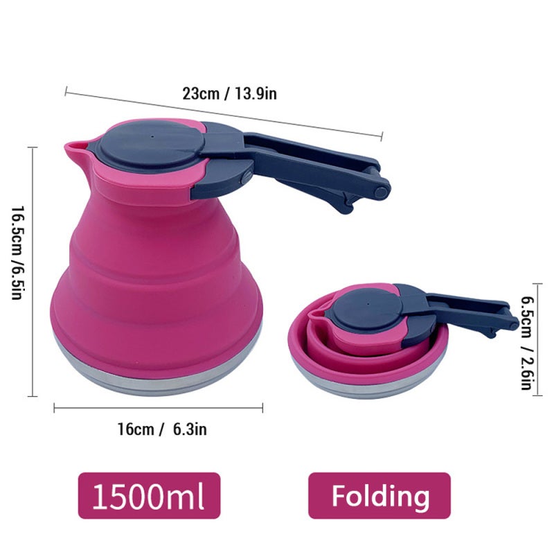 Foldable Silicone Kettle: Rose Food-Grade Silicone Body Stainless Steel Base - Wide Mouth Easy Cleaning Secure Lid Buckle Portable Camping Kettle for Outdoor Travel Camping - Image 3