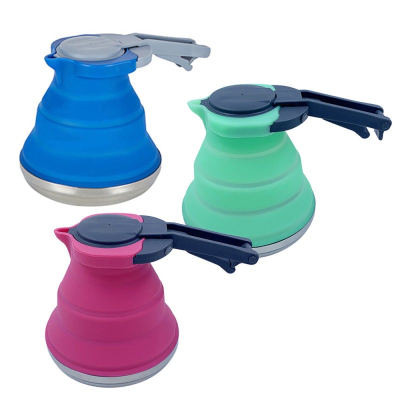 Foldable Silicone Kettle: Rose Food-Grade Silicone Body Stainless Steel Base - Wide Mouth Easy Cleaning Secure Lid Buckle Portable Camping Kettle for Outdoor Travel Camping - Image 2