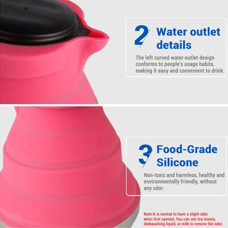 Foldable Silicone Kettle: Rose Food-Grade Silicone Body Stainless Steel Base - Wide Mouth Easy Cleaning Secure Lid Buckle Portable Camping Kettle for Outdoor Travel Camping - Image 4