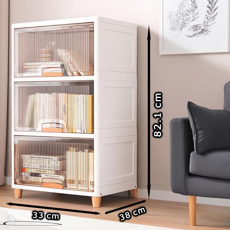 EXVITO Plastic Cupboard for Storage - Collapsible Wardrobes for Clothes | Almirah for Clothes | Folding Storage Box | Stackable Storage Bins with Door Space Saving Closet (ICE White, 3 Tier) - Image 2