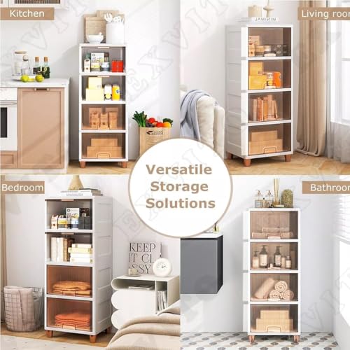 EXVITO Plastic Cupboard for Storage - Collapsible Wardrobes for Clothes | Almirah for Clothes | Folding Storage Box | Stackable Storage Bins with Door Space Saving Closet (ICE White, 3 Tier) - Image 5