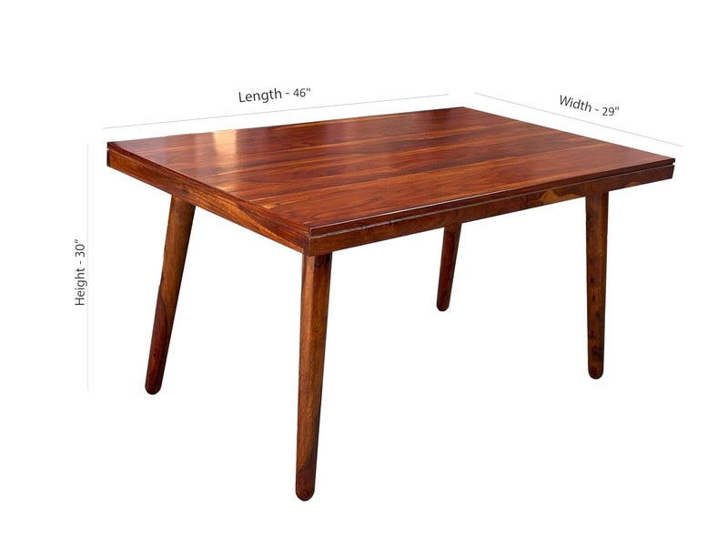 DANEWOOD Wooden Dining Table 4 Seater Four Seater Dinning Table with 2 Upholstered Dining Chairs 1 Upholstered Bench Dining Room Sets for Restaurants Sheesham Wood Honey Finish Blue - Image 2