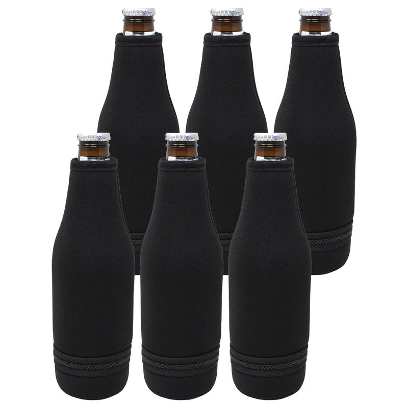 G7 Power TahoeBay Beer Bottle Sleeves  Easy Zipper Bottom  Neoprene Insulated Cooler Covers Fit Standard 12oz Long Neck Bottles Enclosed Bottom Black 12Pack