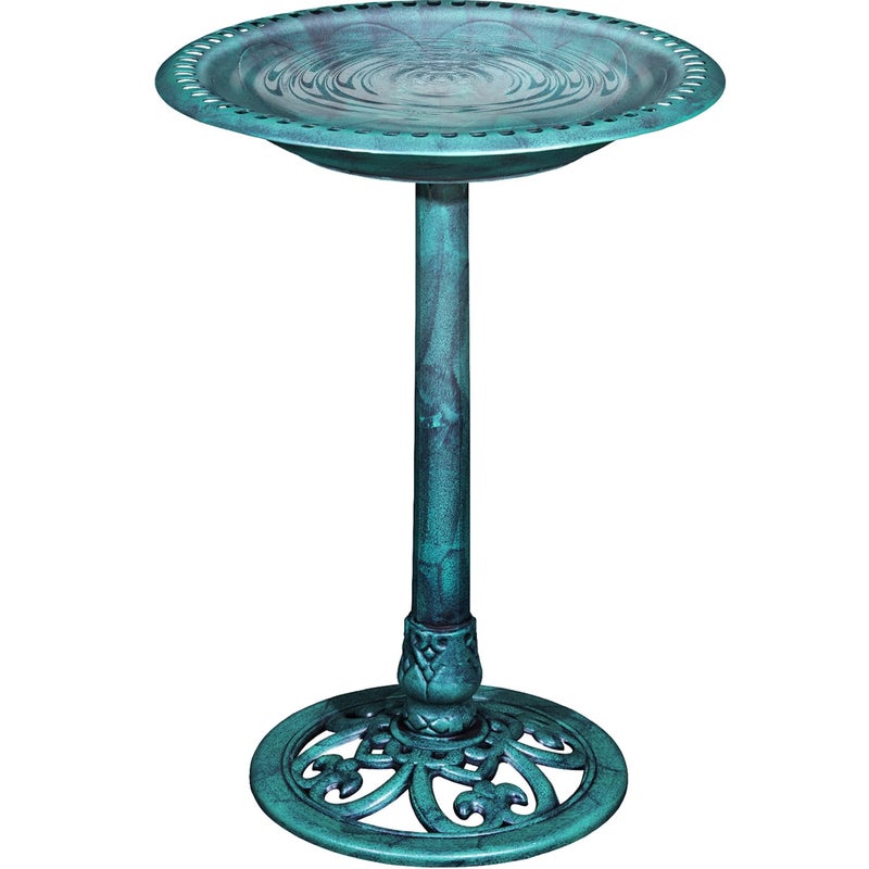 VECELO 28" Pedestal Outdoor Bird Bath for Outside, Vintage Bronze Polyresin Lightweight Antique, Yard/Garden Decoration, Green - Image 1
