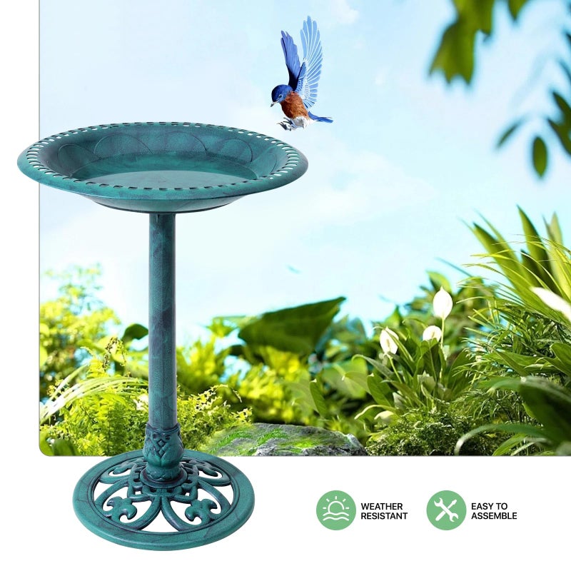VECELO 28" Pedestal Outdoor Bird Bath for Outside, Vintage Bronze Polyresin Lightweight Antique, Yard/Garden Decoration, Green - Image 3