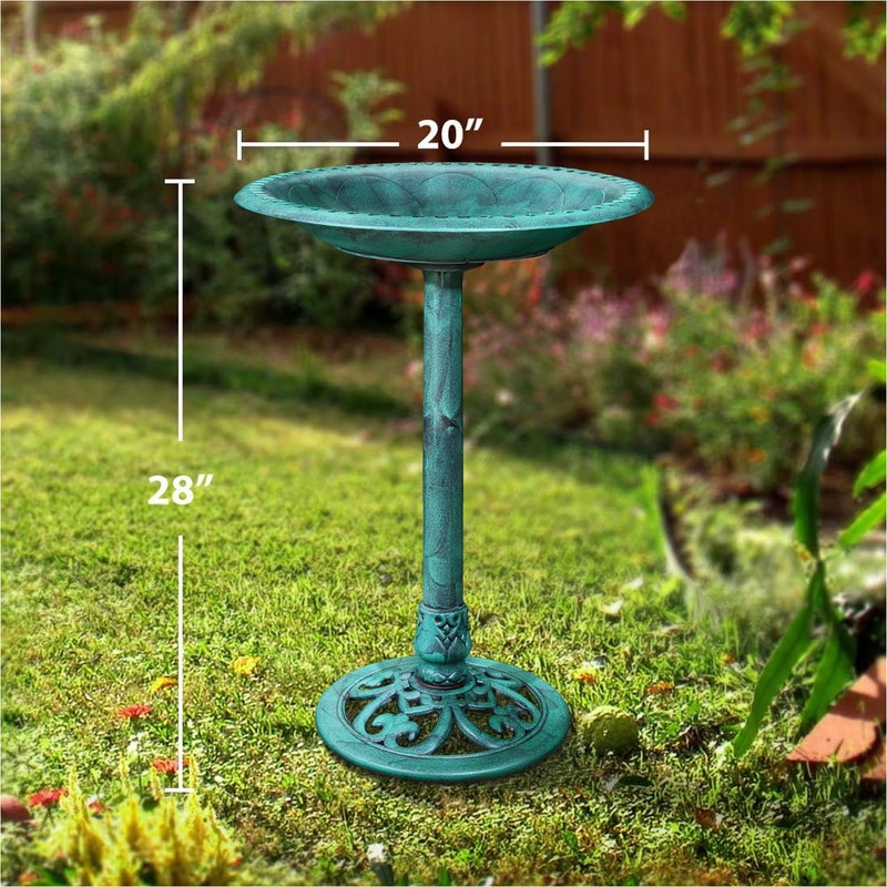 VECELO 28" Pedestal Outdoor Bird Bath for Outside, Vintage Bronze Polyresin Lightweight Antique, Yard/Garden Decoration, Green - Image 2