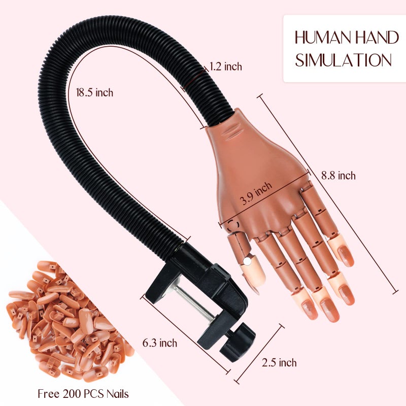 Saviland Practice Hand for Acrylic Nails, Flexible Moveable Fake Hands, Manicure Trainng Hand Nail Kit for Beginners, Movable Nail Maniquin Hand with 200PCS Nail Tips, Nail Glues, Brush and Clipper - Image 4