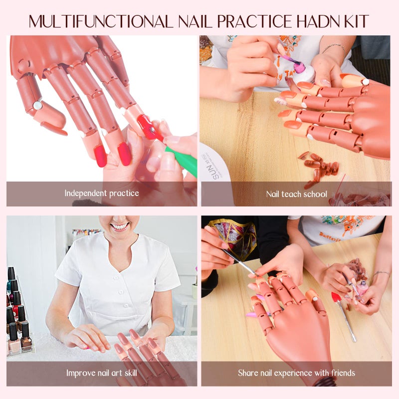 Saviland Practice Hand for Acrylic Nails, Flexible Moveable Fake Hands, Manicure Trainng Hand Nail Kit for Beginners, Movable Nail Maniquin Hand with 200PCS Nail Tips, Nail Glues, Brush and Clipper - Image 5