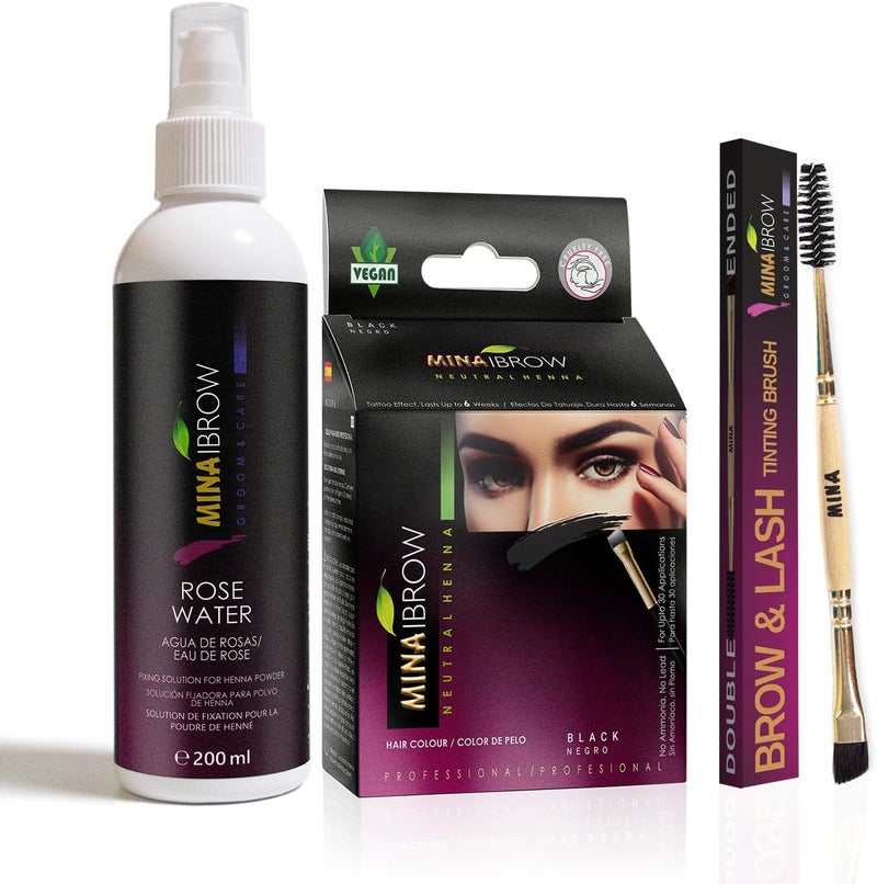 MinaiBrow Mina ibrow Hair Color Black|Natural Spot coloring and Hair Tinting Powder with Rose water and Duo Angled Brush, Water and Smudge Proof | No Ammonia, No Lead with 100% Gray Converge Upto 30 Application - Image 1