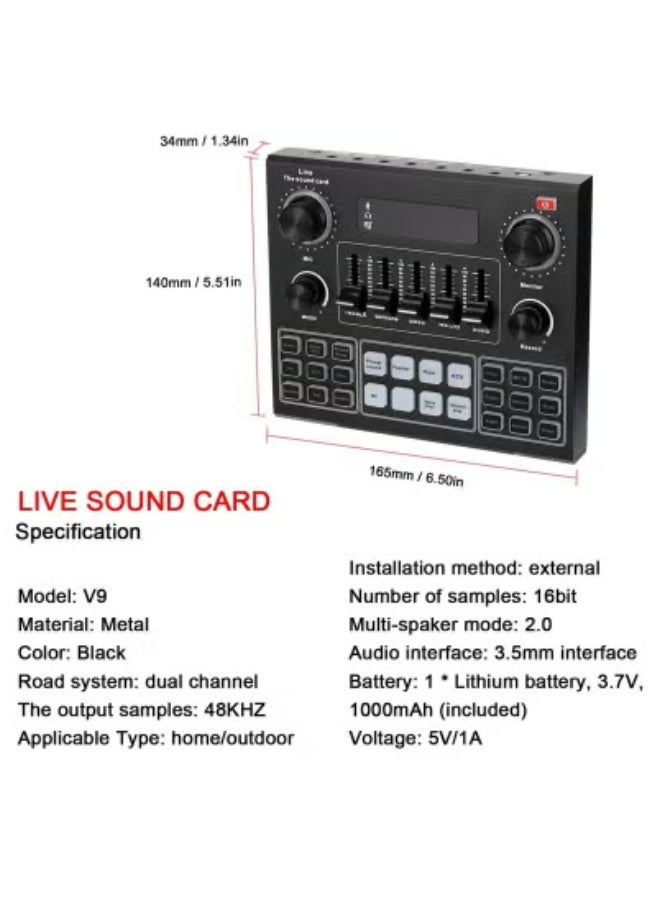 JAJEEK V9 Sound Card with BM800 Pro Condenser Microphone – Professional Studio Recording Kit with Audio Interface & Capacitor Mic | Ideal for Live Streaming, Podcasting, Vocal Recording, Gaming & Content Creation | Compatible with PC, Laptop & Mobile Devices - Image 4