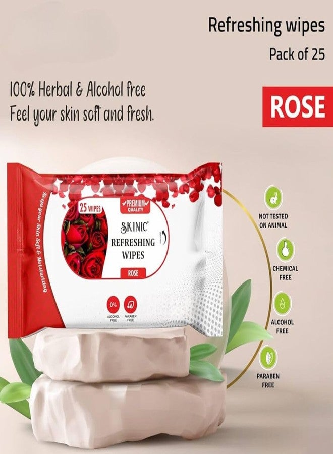 SKINIC مناديل سكينيك المنعشة برائحة الورد، خالية من الكحول، مكونات طبيعية، عبوة من 2 × 25 منديل - Image 4
