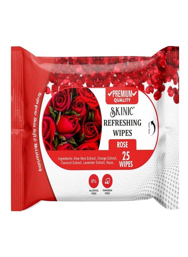 SKINIC مناديل سكينيك المنعشة برائحة الورد، خالية من الكحول، مكونات طبيعية، عبوة من 2 × 25 منديل - Image 3