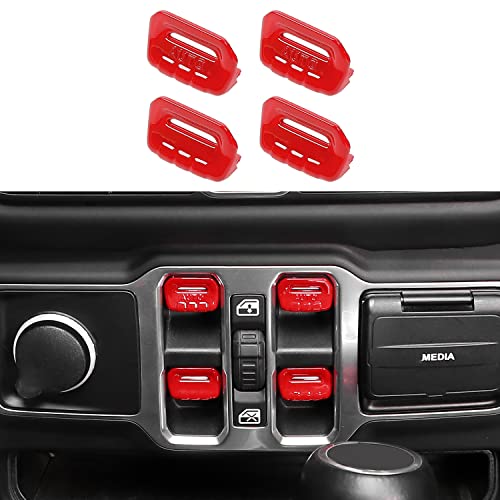 Jimen Compatible with Jeep Wrangler JL JLU 2018-2024 and Jeep Gladiator JT 2020-2024, 4PCS Center Console Window Button Switch Cover Interior Trim Accessories (Red) - Image 1