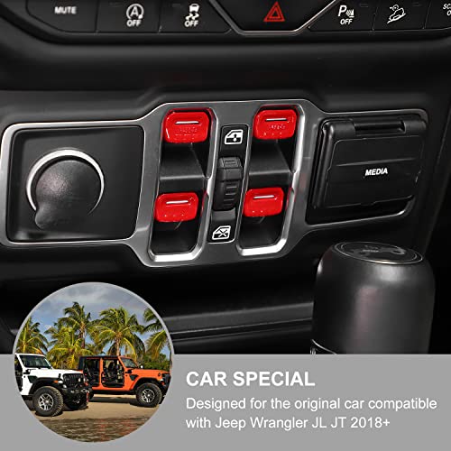 Jimen Compatible with Jeep Wrangler JL JLU 2018-2024 and Jeep Gladiator JT 2020-2024, 4PCS Center Console Window Button Switch Cover Interior Trim Accessories (Red) - Image 2
