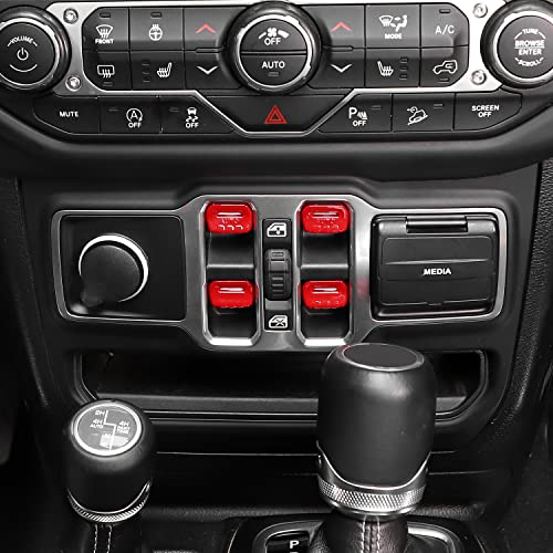 Jimen Compatible with Jeep Wrangler JL JLU 2018-2024 and Jeep Gladiator JT 2020-2024, 4PCS Center Console Window Button Switch Cover Interior Trim Accessories (Red) - Image 5