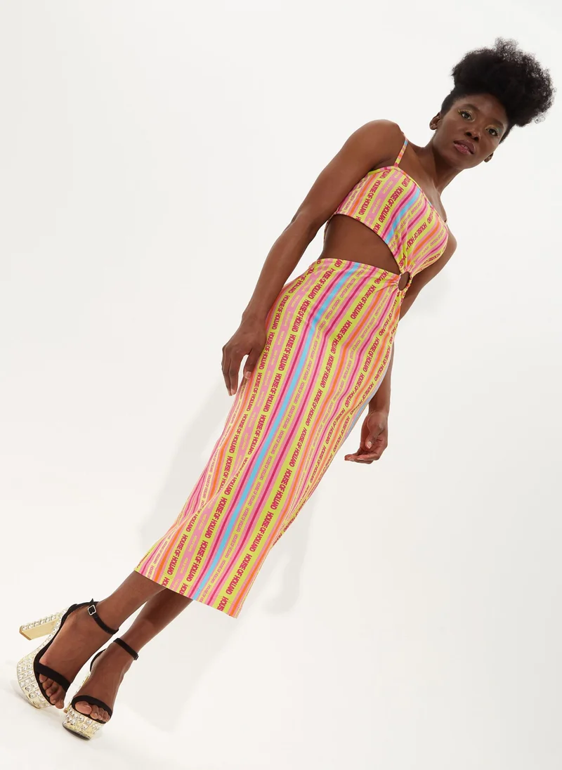 house of holland Printed Jersey Midi Dress With Cut Out