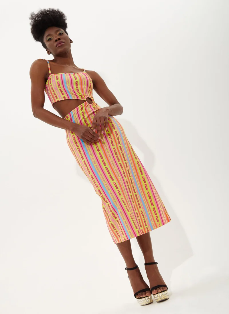 house of holland Printed Jersey Midi Dress With Cut Out