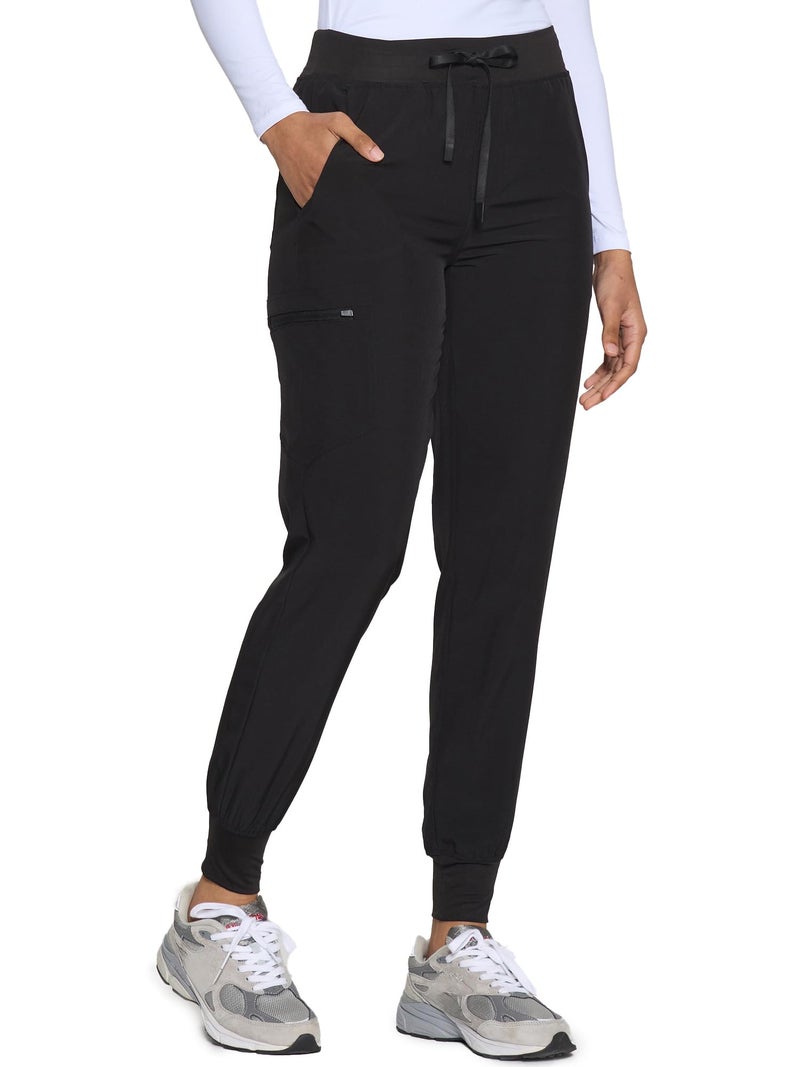 COZYFIT Womens Scrub Pants - Soft Stretch Yoga Style with 5 Pockets, Slim Fit Jogger Scrubs Pants for Women Black - Image 1