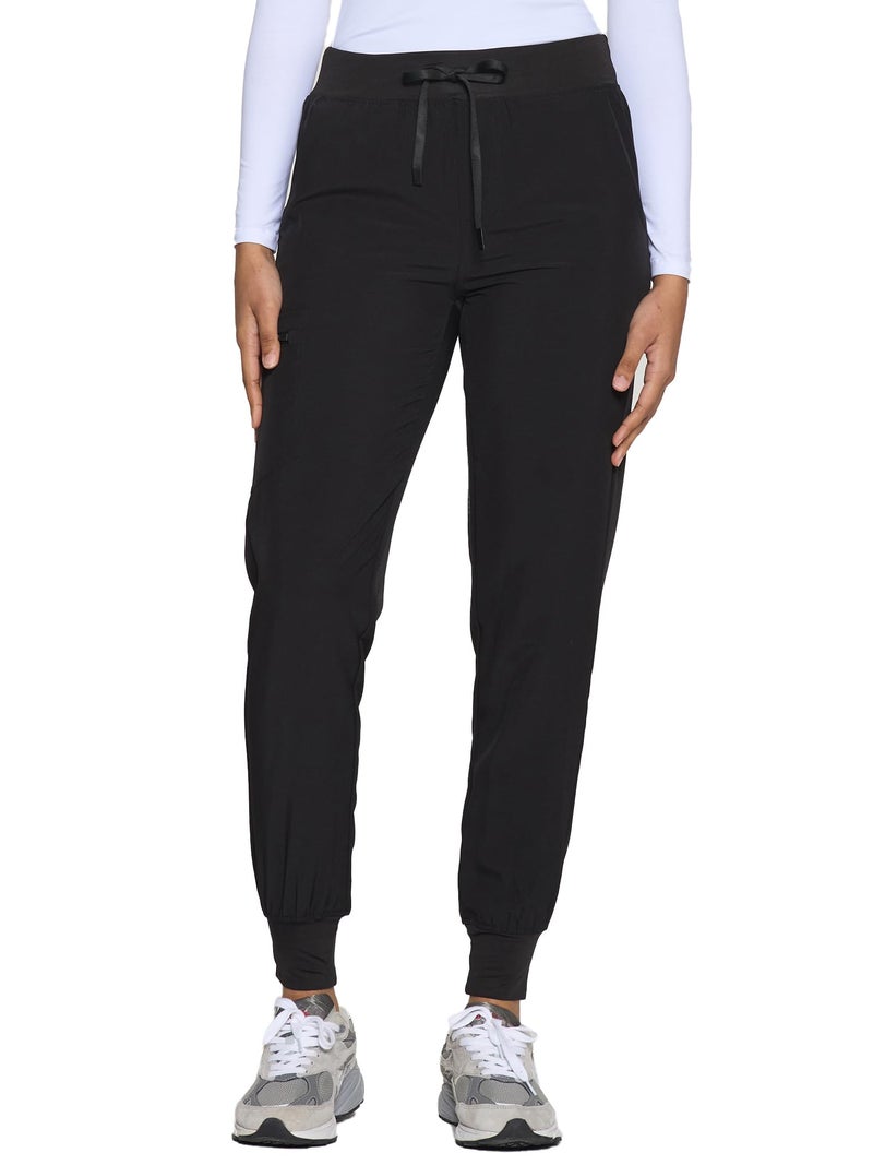 COZYFIT Womens Scrub Pants - Soft Stretch Yoga Style with 5 Pockets, Slim Fit Jogger Scrubs Pants for Women Black - Image 3