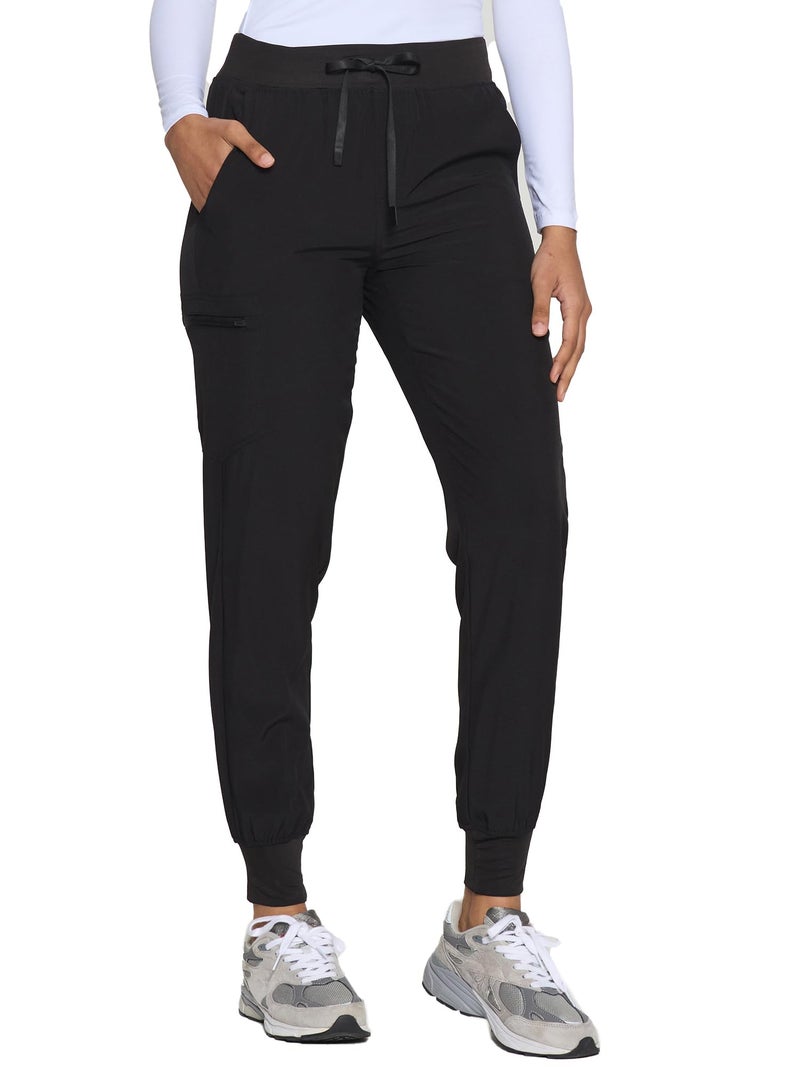 COZYFIT Womens Scrub Pants - Soft Stretch Yoga Style with 5 Pockets, Slim Fit Jogger Scrubs Pants for Women Black - Image 5