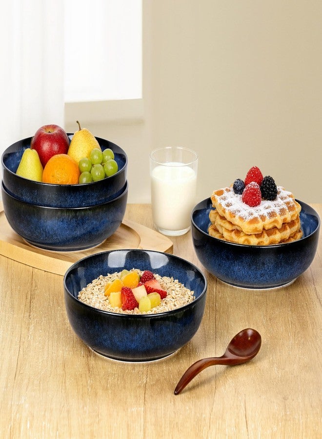 Ollieroo 4 Pieces 7.8 Inch Ceramic Pasta Bowls Set, 37oz Porcelain Reactive Glaze Salad Bowls Set, Large Serving Bowls Set for 4, Wide Bowls for Soup, Cereals, Fruit, Dishwasher Microwave Safe, Blue - Image 4