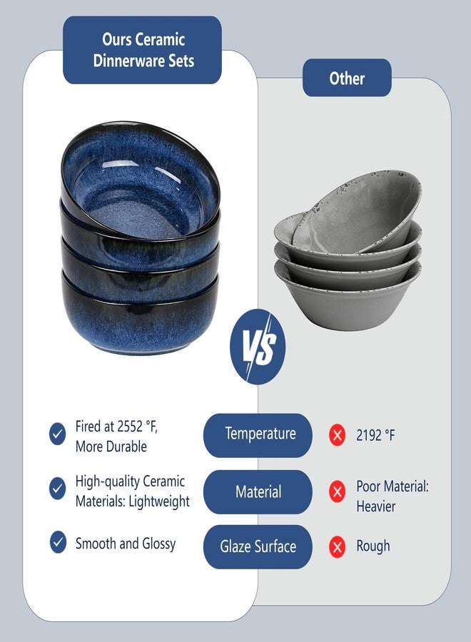 Ollieroo 4 Pieces 7.8 Inch Ceramic Pasta Bowls Set, 37oz Porcelain Reactive Glaze Salad Bowls Set, Large Serving Bowls Set for 4, Wide Bowls for Soup, Cereals, Fruit, Dishwasher Microwave Safe, Blue - Image 3