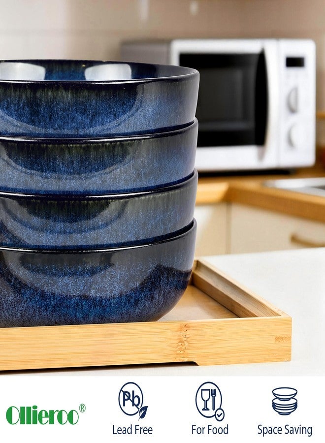 Ollieroo 4 Pieces 7.8 Inch Ceramic Pasta Bowls Set, 37oz Porcelain Reactive Glaze Salad Bowls Set, Large Serving Bowls Set for 4, Wide Bowls for Soup, Cereals, Fruit, Dishwasher Microwave Safe, Blue - Image 2