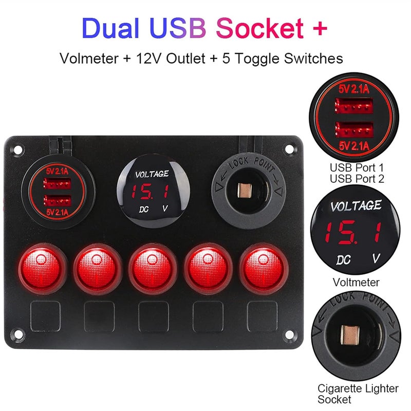 Wivplex Waterproof Car Switch Panel with Dual USB Ports - Image 3