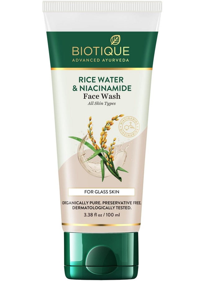 Biotique Rice Water & Niacinamide Gel Face Wash Removes Excess Oils & Reduce Blemishes Of The Skin Glass Skin For Men & Women 100Ml  - Image 1