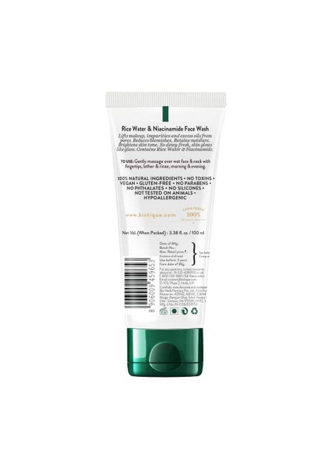 Biotique Rice Water & Niacinamide Gel Face Wash Removes Excess Oils & Reduce Blemishes Of The Skin Glass Skin For Men & Women 100Ml  - Image 2