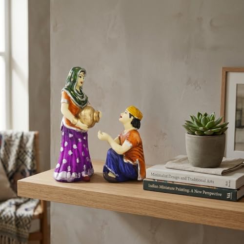 Xtore Village Women with Water Pot Idol Statue Decoreative Showpiece for Home Decor | Handcrafted and Hand Painted (Pack of 2, Multicolor) - Image 2