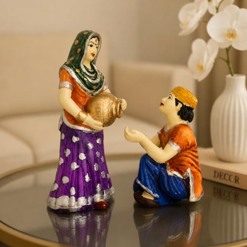 Xtore Village Women with Water Pot Idol Statue Decoreative Showpiece for Home Decor | Handcrafted and Hand Painted (Pack of 2, Multicolor) - Image 1