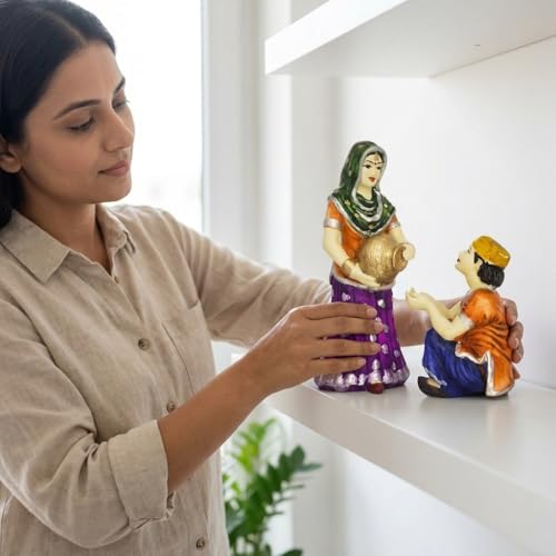 Xtore Village Women with Water Pot Idol Statue Decoreative Showpiece for Home Decor | Handcrafted and Hand Painted (Pack of 2, Multicolor) - Image 3
